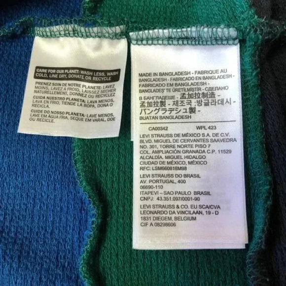 Levi's Pieced Open Hem Cotton Hoodie Tri Color Caviar Block Relaxed Fit Med - Picture 7 of 11